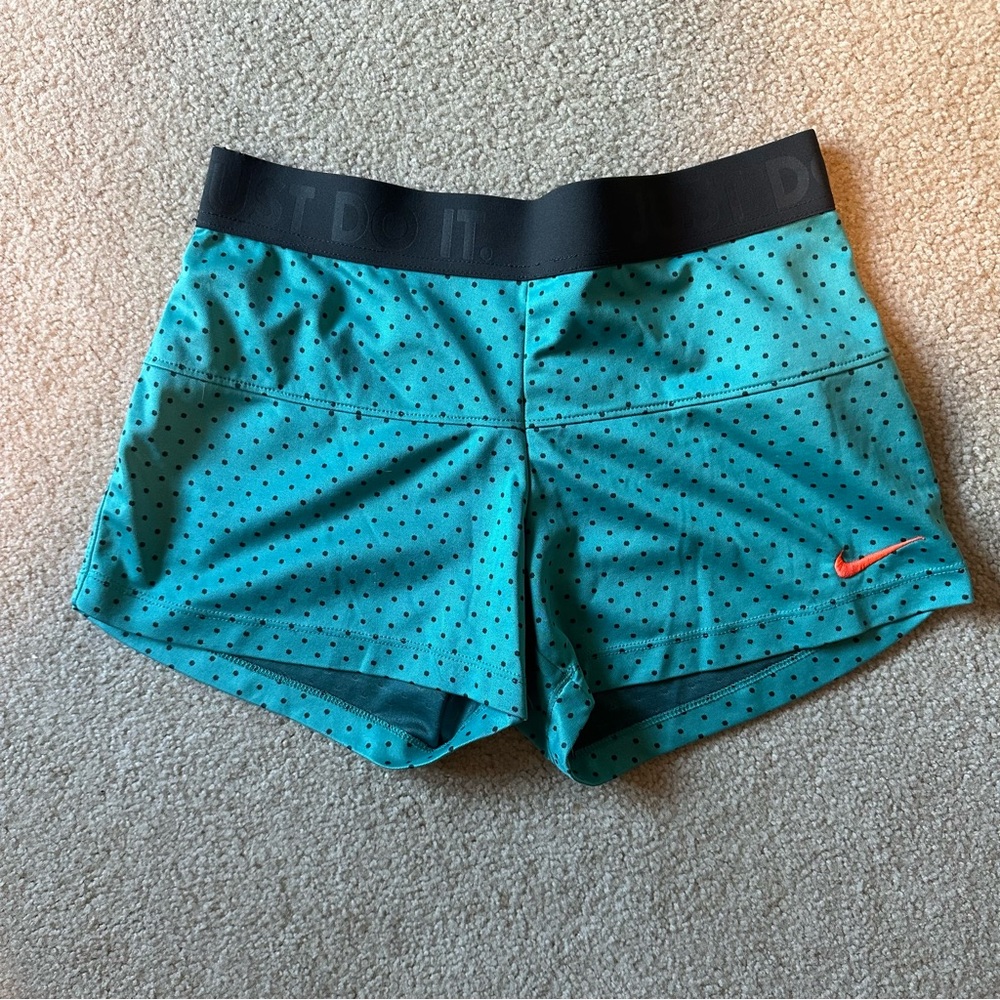 Nike Athletic Shorts Teal with Polka Dot Print Orange Check Unlined Size Small